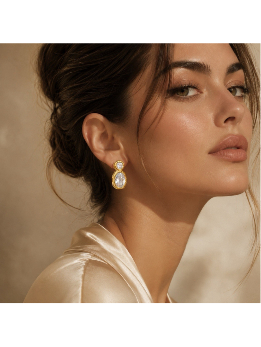 Molten Crystal Gold Earrings Hammered Boho Statement Clear Stud Julie Vos VTG CZ - Picture 3 of 7
